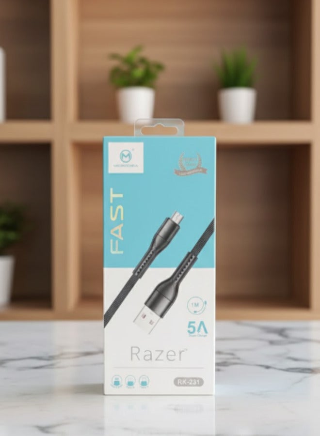 كابل شحن سريع ونقل بيانات مضفر من USB إلى Micro USB فائق السرعة 5 أمبير - 1 متر